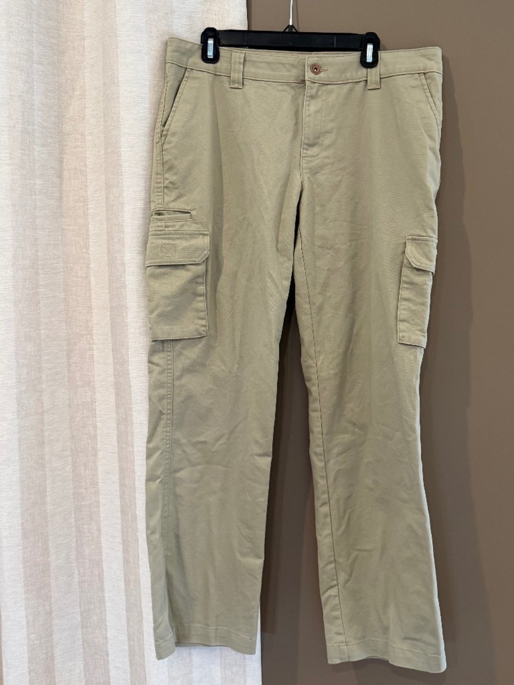 Dickies Women's Khaki Cargo Relaxed Work Pants, Size 12 Regular